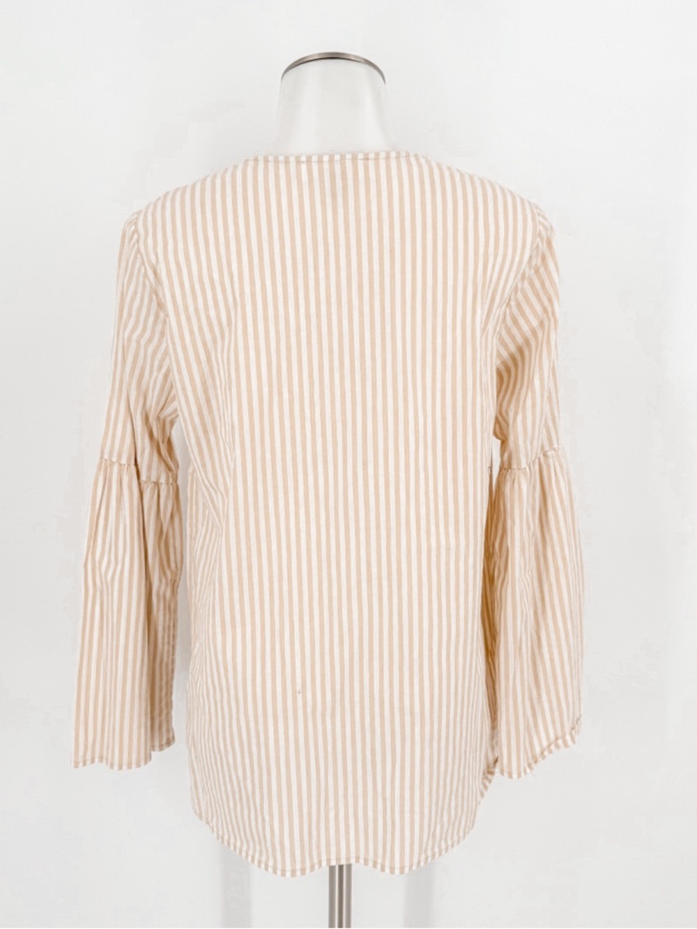 Michael Kors Cream & Beige Striped Lace-Up Bell Sleeve Top - Picture 4 of 4